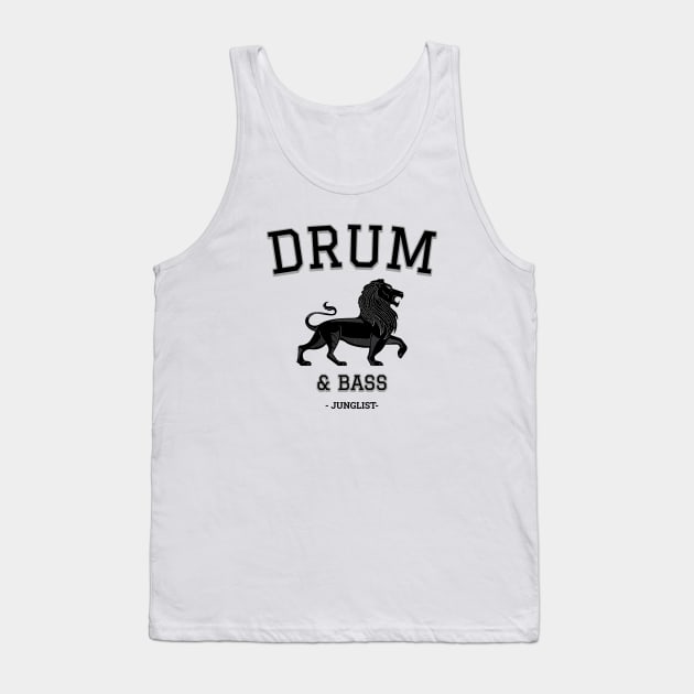 DRUM & BASS - College Font Lion (black) Tank Top by DISCOTHREADZ 